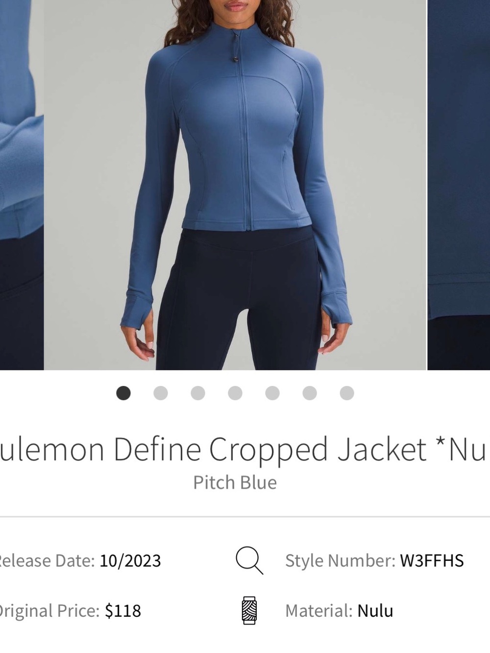 Lululemon Define Cropped Jacket *Nulu
Pitch Blue Size 8